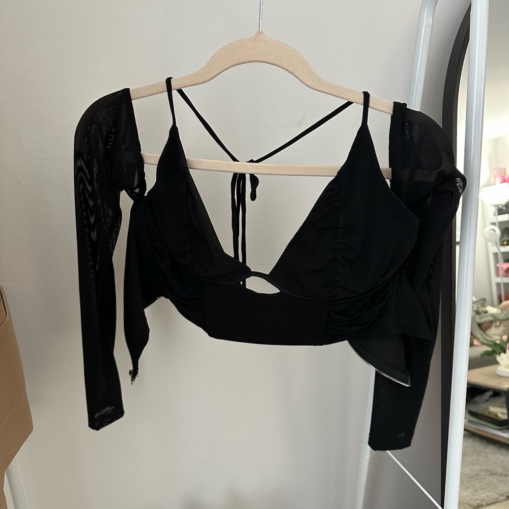 White Fox Just Another Day Long Sleeve Crop Black